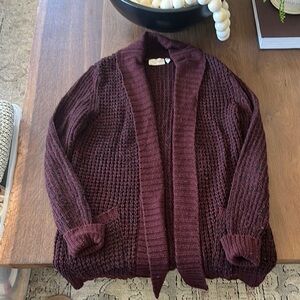 RD Style Maroon Open-Front Knit Cardigan